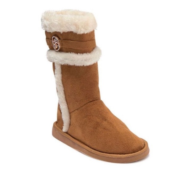 NWT! Bebe Tall Faux Fur Emblelushed Girls Boots size 12 - Picture 1 of 6
